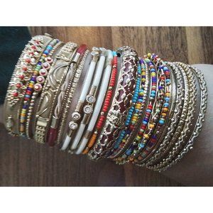 Monaco Genuine brass 24 pc Bangle Set - Mixed Resin Beaded Bracelets